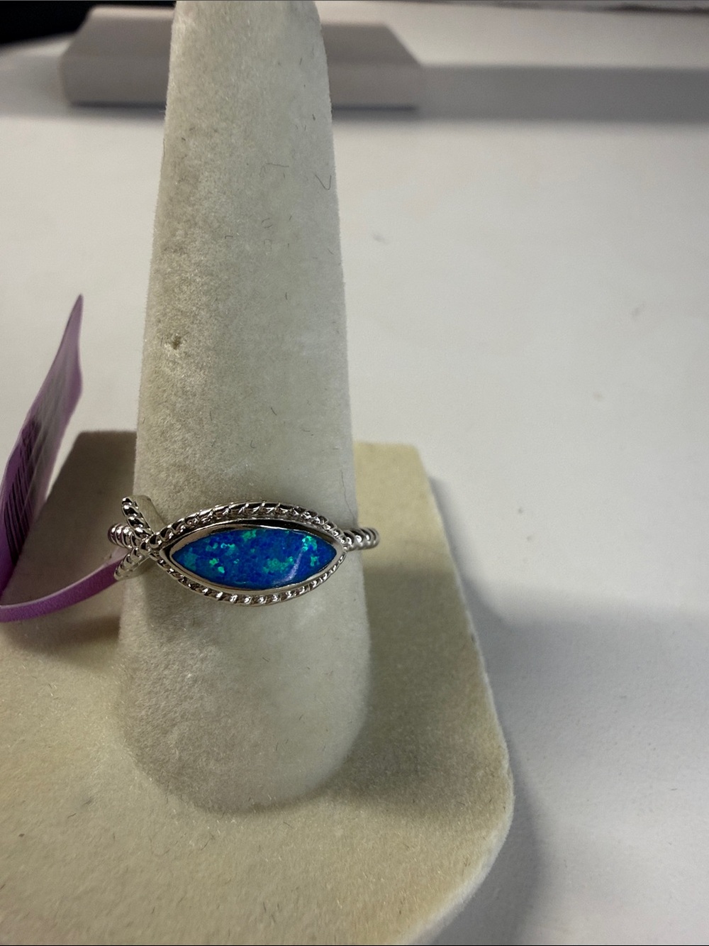 925 Sterling Silver Blue Opal Marquise Ring